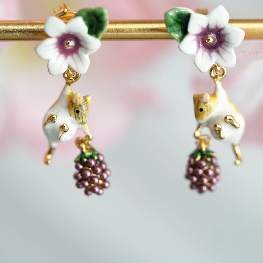Bill skinner cute mouse and blackberry earrings